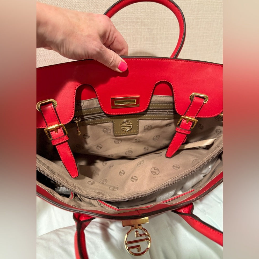 Vintage! Segolene Paris Red Leather Satchel, Large, Dust Bag Included, NWT - Picture 8 of 11